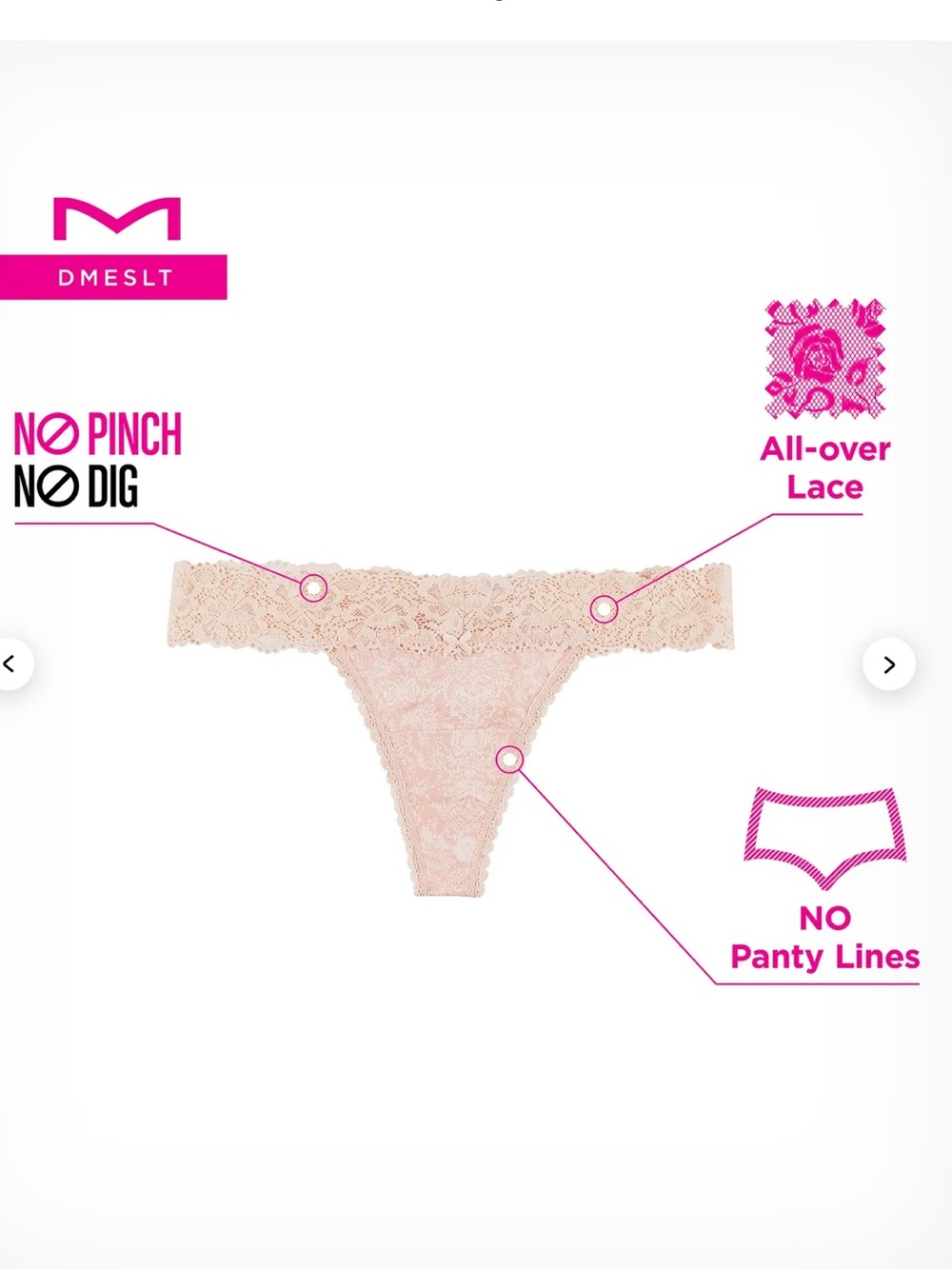 NWT Maidenform All-Over Lace Thong Light Pink Size 2XL